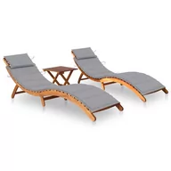 Leżaki ogrodowe - Leżaki z poduszkami i stolikiem, 2 szt., lite drewno akacjowe - miniaturka - grafika 1