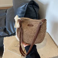 Torebki damskie - TEMU Letnia torba z rattanowej słomy dla kobiet, dzianinowa torba plażowa w stylu bohemy, torba na ramię - miniaturka - grafika 1