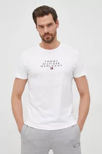 Koszulki męskie - Tommy Hilfiger t-shirt bawełniany kolor biały z nadrukiem - grafika 1