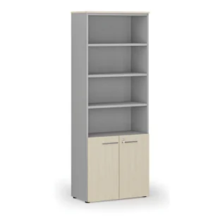 Szafa biurowa kombinowana PRIMA GRAY, drzwi na 2 poziomach, 2128 x 800 x 420 mm, szary/brzoza - Szafy biurowe - miniaturka - grafika 1