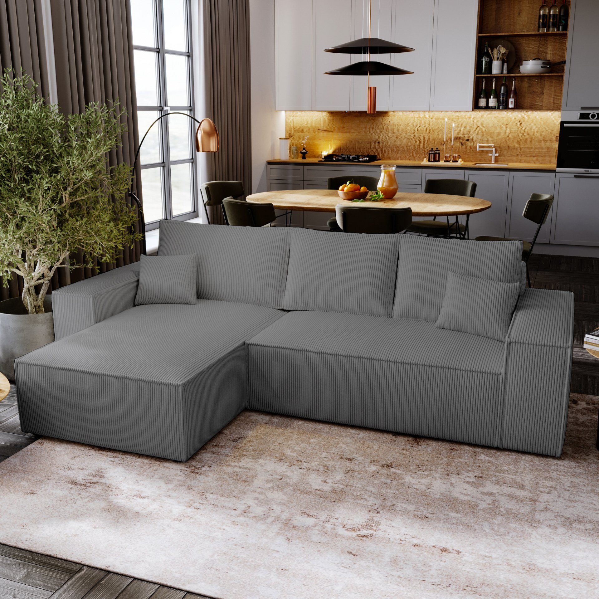 Narożnik z funkcją spania Majorka L - 280 cm sofa z funkcją spania, narożnik w kształcie litery L, zestaw wypoczynkowy - ciemnoszary & Poso 60