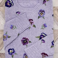 Swetry damskie - TEMU Sweter Damski z Długim Rękawem i Okrągłym Dekoltem w Kolorowe Kwiaty - Miękka Bluzka na Wiosnę i Jesień, Luźny Krój, przez Cały Rok, Codzienne - miniaturka - grafika 1