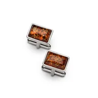 Spinki do mankietów i krawatów - Spinki srebrne z bursztynem prostokąty - s79a - miniaturka - grafika 1