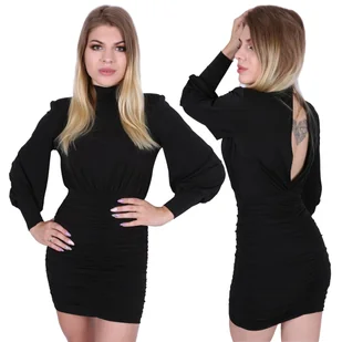 Czarna, drapowana, krótka sukienka z półgolfem  John Zack XL - Sukienki - miniaturka - grafika 1