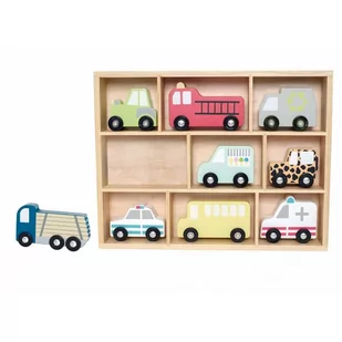 JaBaDaBaDo Drewniane Pojazdy - Zestaw Aut z Półką, - Samochody i pojazdy dla dzieci - miniaturka - grafika 1