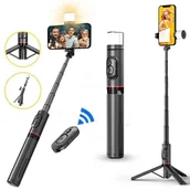 Selfie stick - Bezprzewodowy SELFIE STICK TRIPOD z lampą LED i pilotem 765mm czarny - miniaturka - grafika 1