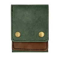 Portfele - Zielono-brązowy portfel skórzany ręcznie uszyty na karty. - miniaturka - grafika 1