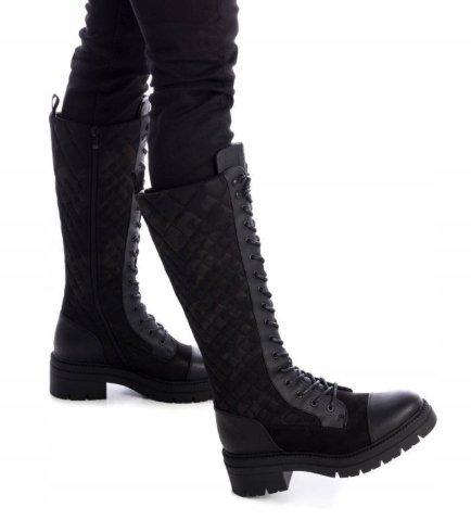 XTI CZARNE MUSZKIETERKI PIKOWANE NA PŁASKIM OBCASIE 37 T7E