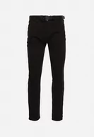 Spodnie męskie - Czarne Klasyczne Jeansy Skinny ze Stylowym Paskiem i Klamrą Maroli - miniaturka - grafika 1