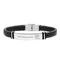 Bransoletki - Skórzana bransoletka z motywem patriotycznym orzeł biały i personalizowany grawer - Manoki - miniaturka - grafika 1