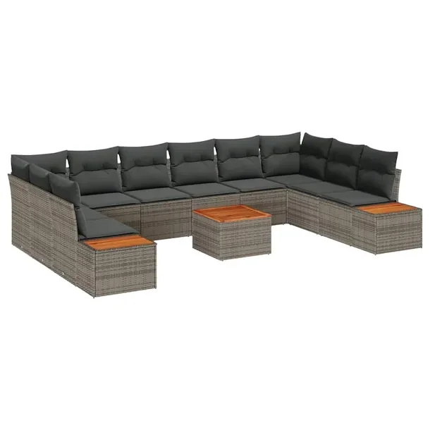 Zestaw 11-elementowy Sofa Ogrodowa, Modułowa, Szaro-Brązowa, Polirattan