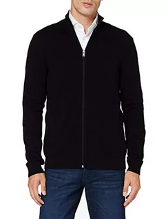 Kurtki męskie - Męska kurtka z dzianiny Selected Basic, jednokolorowy bawełniany kardigan, SLHBERG Zip bluza z długim rękawem, czarny, M - grafika 1