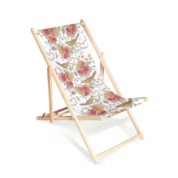Plażowy drewniany leżak składany Ornament ptaki