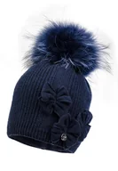 Czapki dla dzieci - Dziewczęca czapka na zimę TRINE z pomoponem granatowy - miniaturka - grafika 1