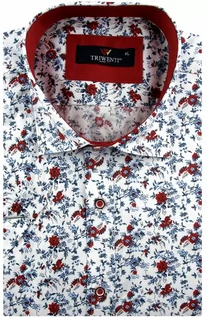 Koszule męskie - Triwenti Koszula Męska Elegancka Wizytowa do garnituru biała w kwiatki z krótkim rękawem w kroju SLIM FIT Triwenti N571 Koszula N571 - grafika 1