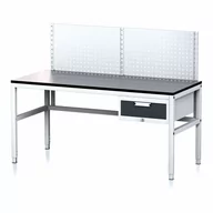Stoły warsztatowe - Stół warsztatowy MECHANIC II z panelem perforowanym, 1600 x 700 x 745-985 mm, 1 kontener szufladowy, szary/antracyt - miniaturka - grafika 1