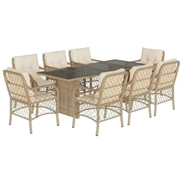 Zestaw Mebli Ogrodowych Rattan PE Beżowy, Stół 190x80x74 cm, Krzesło 58