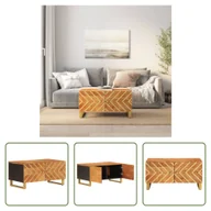 Ławy i stoliki kawowe - The Living Store Stolik kawowy brązowo-czarny 80x50x40 cm lite drewno mango - miniaturka - grafika 1