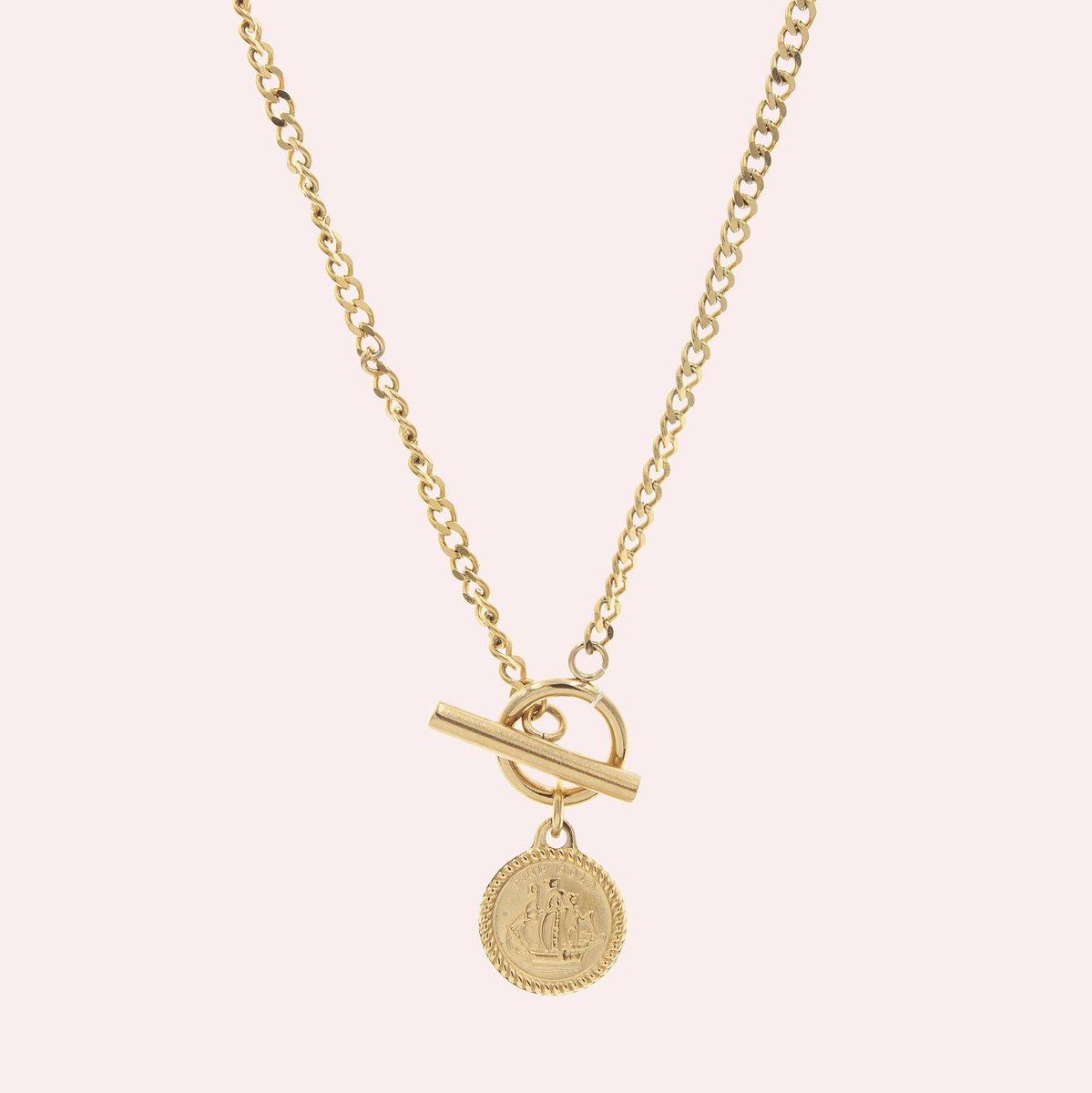 Naszyjnik celebrytka stal pozłacana moneta