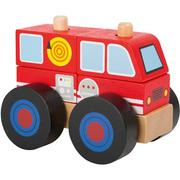 Samochody i pojazdy dla dzieci - Small Foot 11071 pojazd budowlany drewno, certyfikat FSC 100%, wózek strażacki do składania, klocki są w kształcie i wielkości odpowiednie dla dzieci, dla małych fanów straży pożarnej od 18 miesięcy z - miniaturka - grafika 1