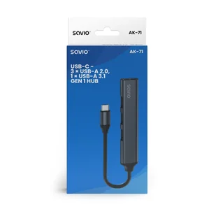 SAVIO HUB USB-C - 3 X USB-A 2.0, 1 X USB-A 3.0, SZARY, AK-71 - Kable - miniaturka - grafika 6