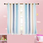 Firany i zasłony dla dzieci - Zasłony z oczkami Zestaw 2 zasłon Sypialnia Pokój dziecięcy Dziewczynki Zaciemniająca nieprzezroczysta zasłona z wydrążoną gwiazdą i woalem, 1,3 * 2,43 m, żółty + niebieski - miniaturka - grafika 1