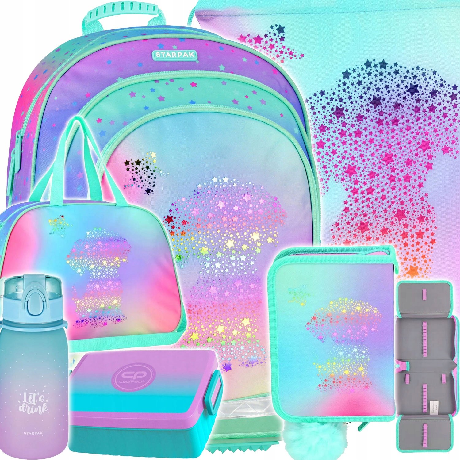 Plecak Szkolny Dla Dziewczynki Z Pieskiem Piórnik Bidon Śniadaniówka Torba