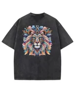 Koszulki i topy damskie - Damska koszulka oversize efekt sprania Artystyczny Kolorowy Lew Czarna S - miniaturka - grafika 1