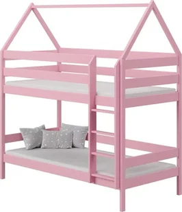 Elior Różowe dziecięce łóżko piętrowe skandynawskie - Zuzu 3X 190x80 cm - Łóżka dla dzieci i młodzieży - miniaturka - grafika 1