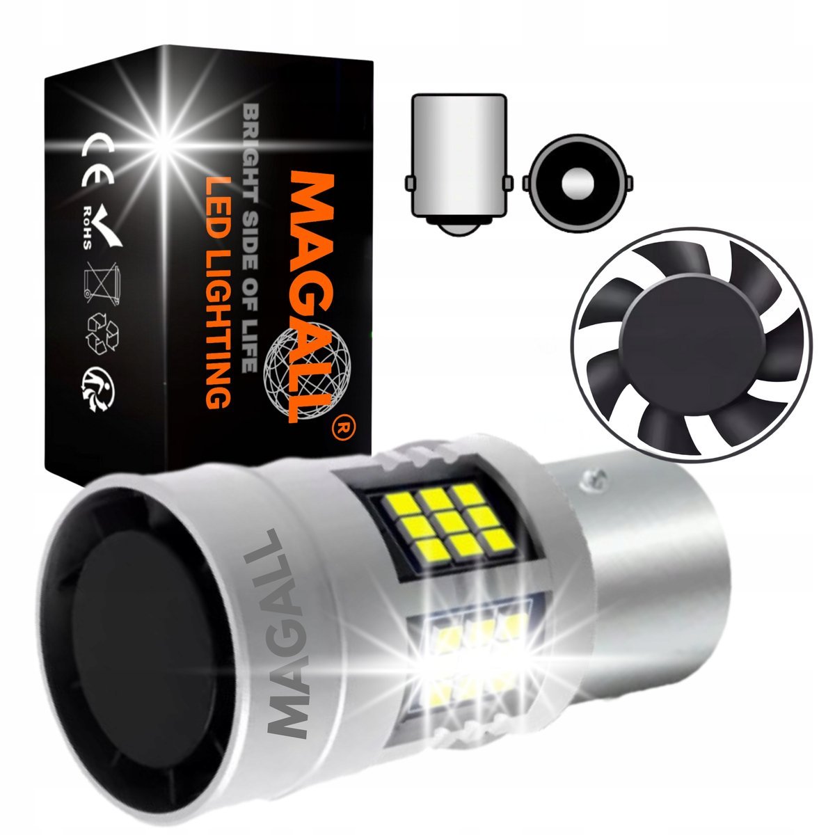 ŻARÓWKA LED P21W BA15S 1156 CANBUS FAN-CAN MAGALL BIAŁE MOCNE DRL WSTECZNY