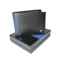 Portfele - Portfel Męski Skórzany PIERRE CARDIN Skóra Licowa Duży Poziomy Bez Zapięcia CZARNY Z Niebieskim Paskiem 8806 - miniaturka - grafika 1