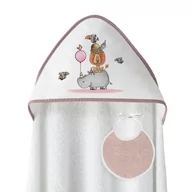 Okrycia kąpielowe dla dzieci - Okrycie kąpielowe 100x100 Rino Leon biały różowy ręcznik z kapturkiem + śliniaczek - miniaturka - grafika 1