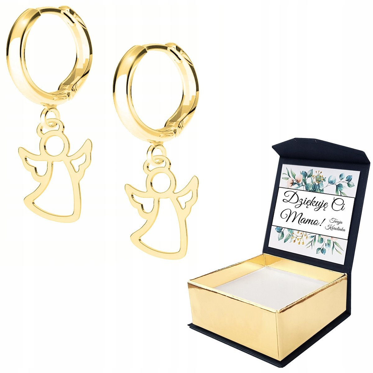 Kolczyki złote Anioł Aniołek 925 WŁASNY NADRUK