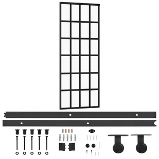 vidaXL Drzwi przesuwne z osprzętem, szkło ESG i aluminium, 76x205 cm - Drzwi wewnętrzne - miniaturka - grafika 1