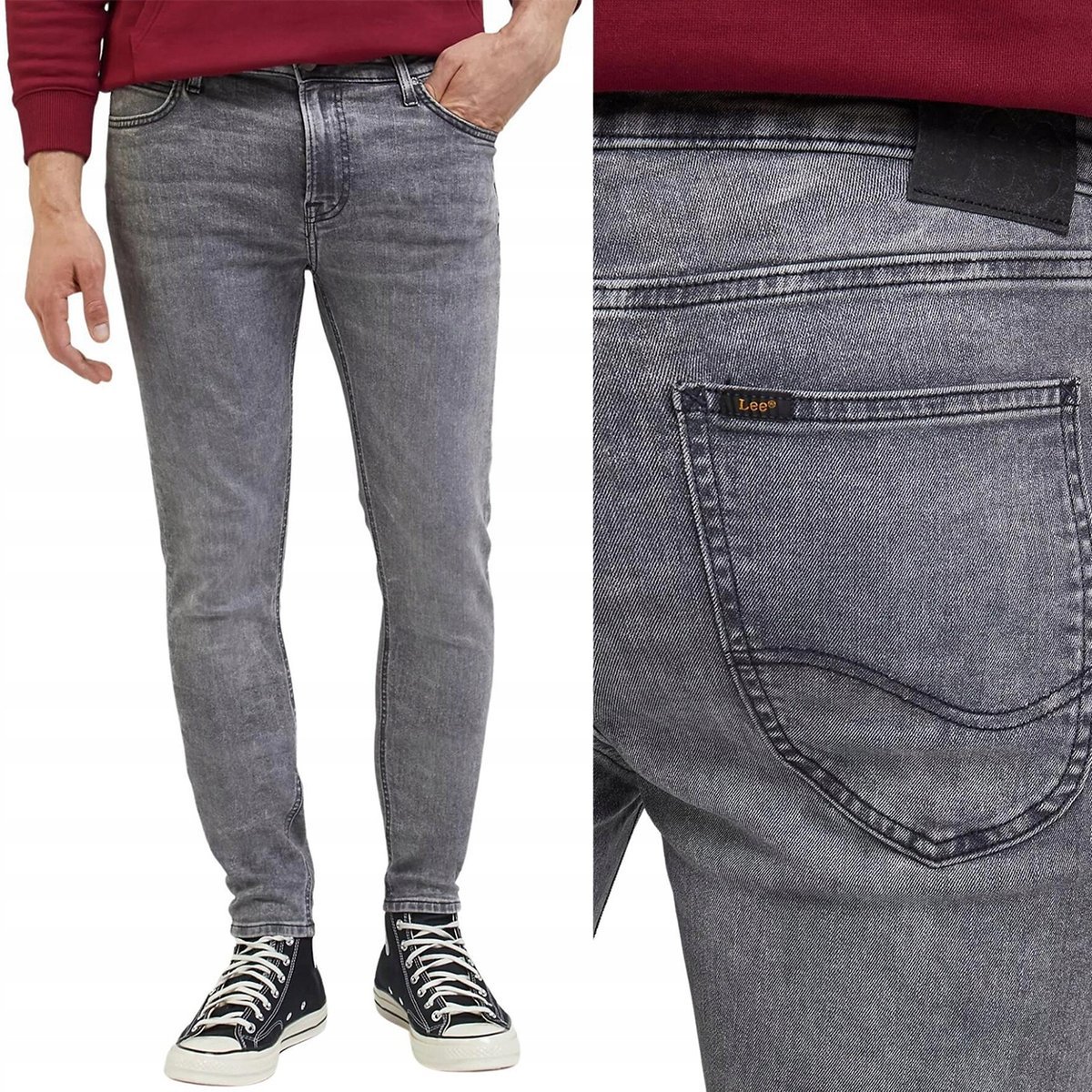 Lee MALONE SKINNY Voidoid szare elastyczne spodnie jeansowe rurki W29 L30