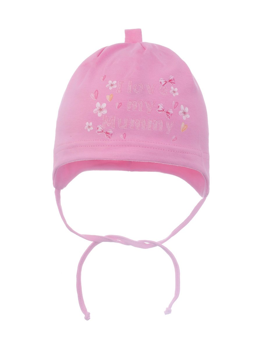 Dziewczęca czapka uszatka I love my Mummy różowa Ambra r.36/38