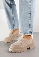 Mokasyny damskie - Ciemnobeżowe Casualowe Mokasyny Vices na Grubej Podeszwie Viara - miniaturka - grafika 1