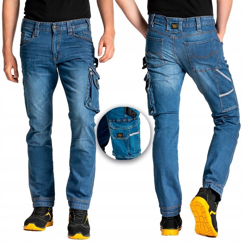 SPODNIE MĘSKIE JEANS BOJÓWKI ROBOCZE ELASTYCZNE WYGODNE WZMACNIANE JEANSOWE