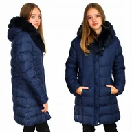 Płaszcze damskie - KURTKA Pikowana ZIMOWA Płaszczyk FUTERKO Kaptur OCIEPLANA 158 - miniaturka - grafika 1