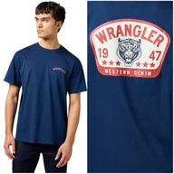 Koszulki męskie - Wrangler GRAPHIC TEE Navy granatowa bawełniana koszulka t-shirt nadruk L - miniaturka - grafika 1