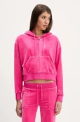 Bluzy damskie - Juicy Couture bluza welurowa BRENDAL CROP OVERSIZED HOODIE damska kolor różowy z kapturem gładka JCBAS225801 - miniaturka - grafika 1