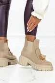 Botki damskie - Botki skórzane Maciejka z kryształkami na platformie gumki po bokach beżowe PRODUKT POLSKI 2857J-04-00-8-41 - miniaturka - grafika 1