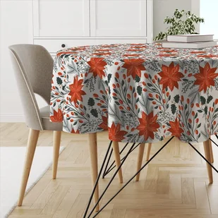 Obrus okrągły WINTER wzór BN75 | Gwiazda betlejemska na białym tle średnica 150 cm - Obrusy i serwetki - miniaturka - grafika 1