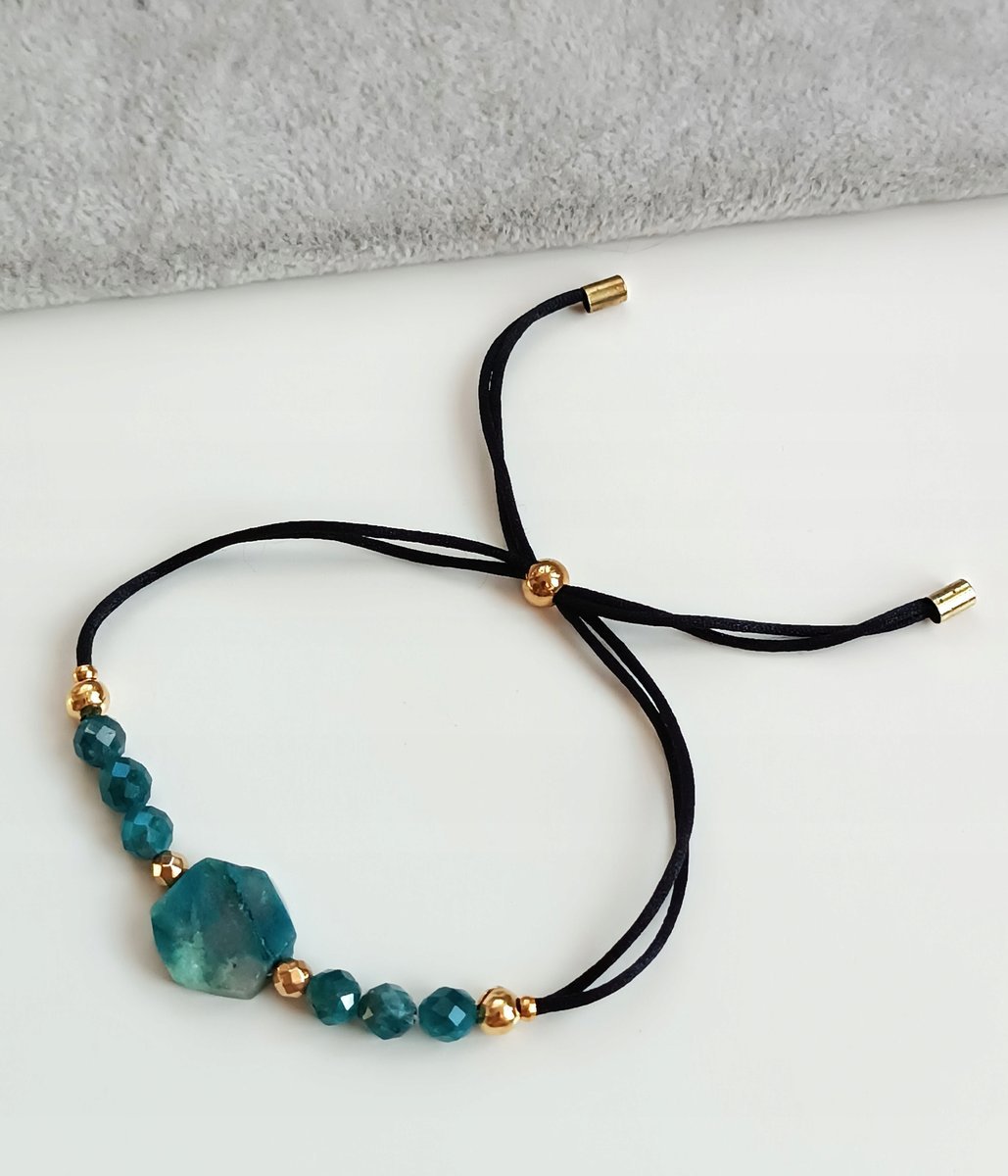 LUKSUSOWA CZARNO ZŁOTA BRANSOLETKA REGULOWANA CHRYZOKOLA MORSKA STOPER STAL