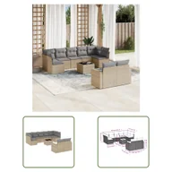 Sofy ogrodowe - The Living Store 10-cz. zestaw mebli ogrodowych z poduszkami - beżowy - polirattan - Sofa Ogrodowa - miniaturka - grafika 1