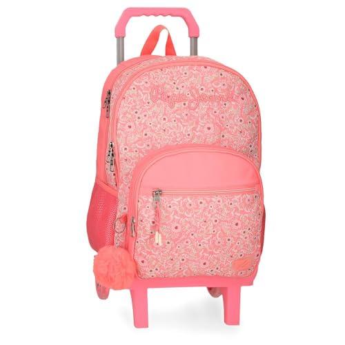 Pepe Jeans Nahid Plecak szkolny z podwójną komorą z wózkiem różowy 32X44X22 cm Poliester by Joumma Bags, Różowy kolor, 32x44x22 cms, Dwukomorowy plecak szkolny z wózkiem