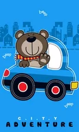 Okrycia kąpielowe dla dzieci - Ręczniczek do przedszkola 30x50 Miś w samochodziku niebieski 7081 dziecięcy bawełniany auto miasto City Adventure do rąk - miniaturka - grafika 1