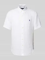 Koszule męskie - Koszula lniana o kroju custom fit z kołnierzykiem typu button down - miniaturka - grafika 1