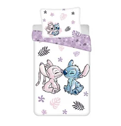 Jerry Fabrics Pościel bawełniana 140x200 Lilo i Stitch biała fioletowa poszewka 70x90 August 23 - Pościel dla dzieci - miniaturka - grafika 1