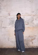 Bluzy damskie - Stradivarius Bluza z Kapturem, haftem i ćwiekami Ciemnoszary L - miniaturka - grafika 1